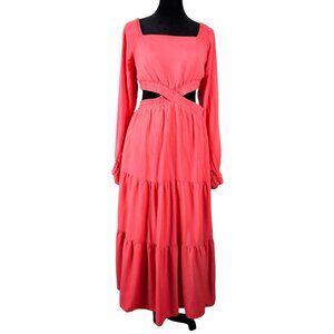 Merokeety Women's Boho Tiered Cutout Maxi Dress Size Medium Party Casual Orange